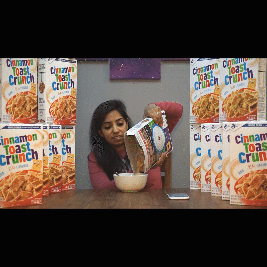 Gif of cereal being poured out Cinnamon Toast Crunch