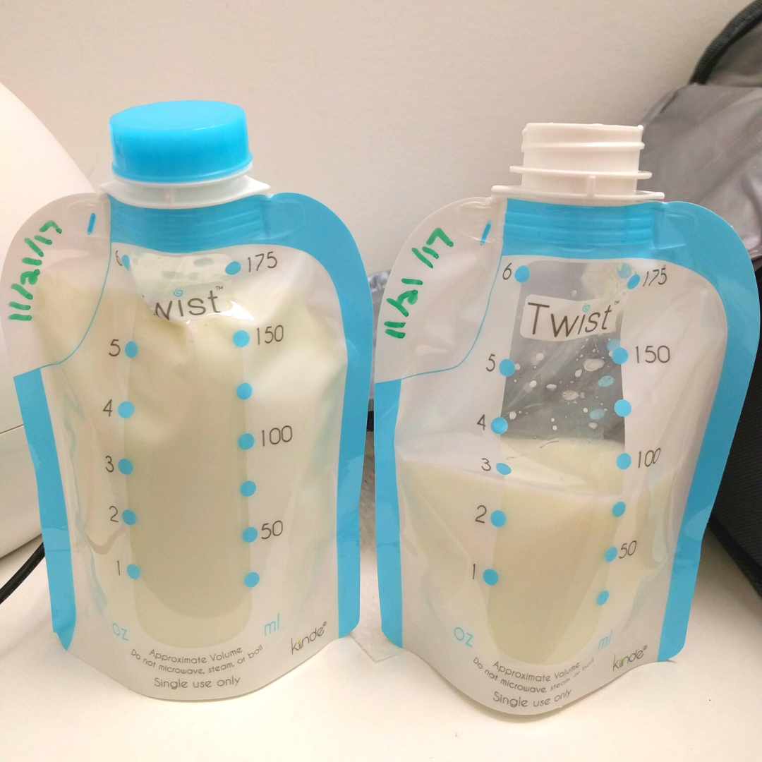 two kiinde twist breastmilk storage bags ready for freezer stash