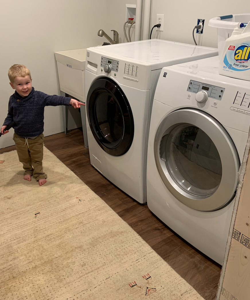 My oldest son was proud of our new laundry room space. If only he knew how much effort his mom was putting into attempts at diaper laundry!